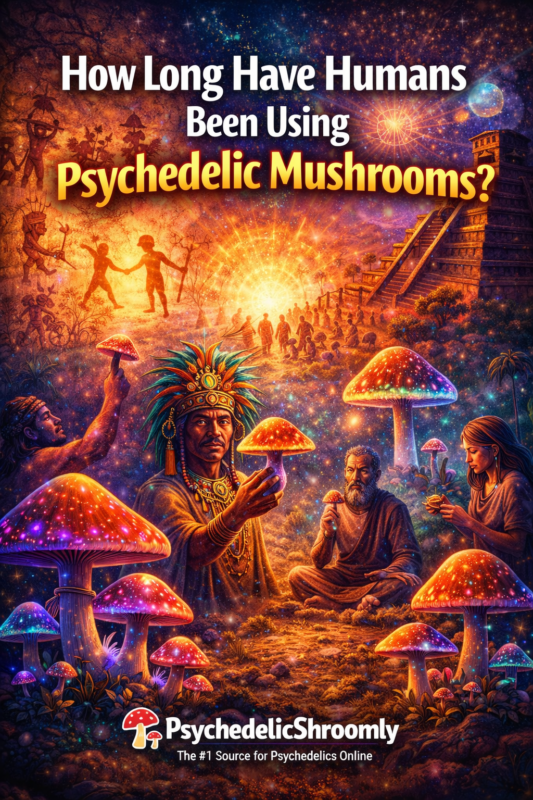 Ancient depiction of humans using psychedelic mushrooms,